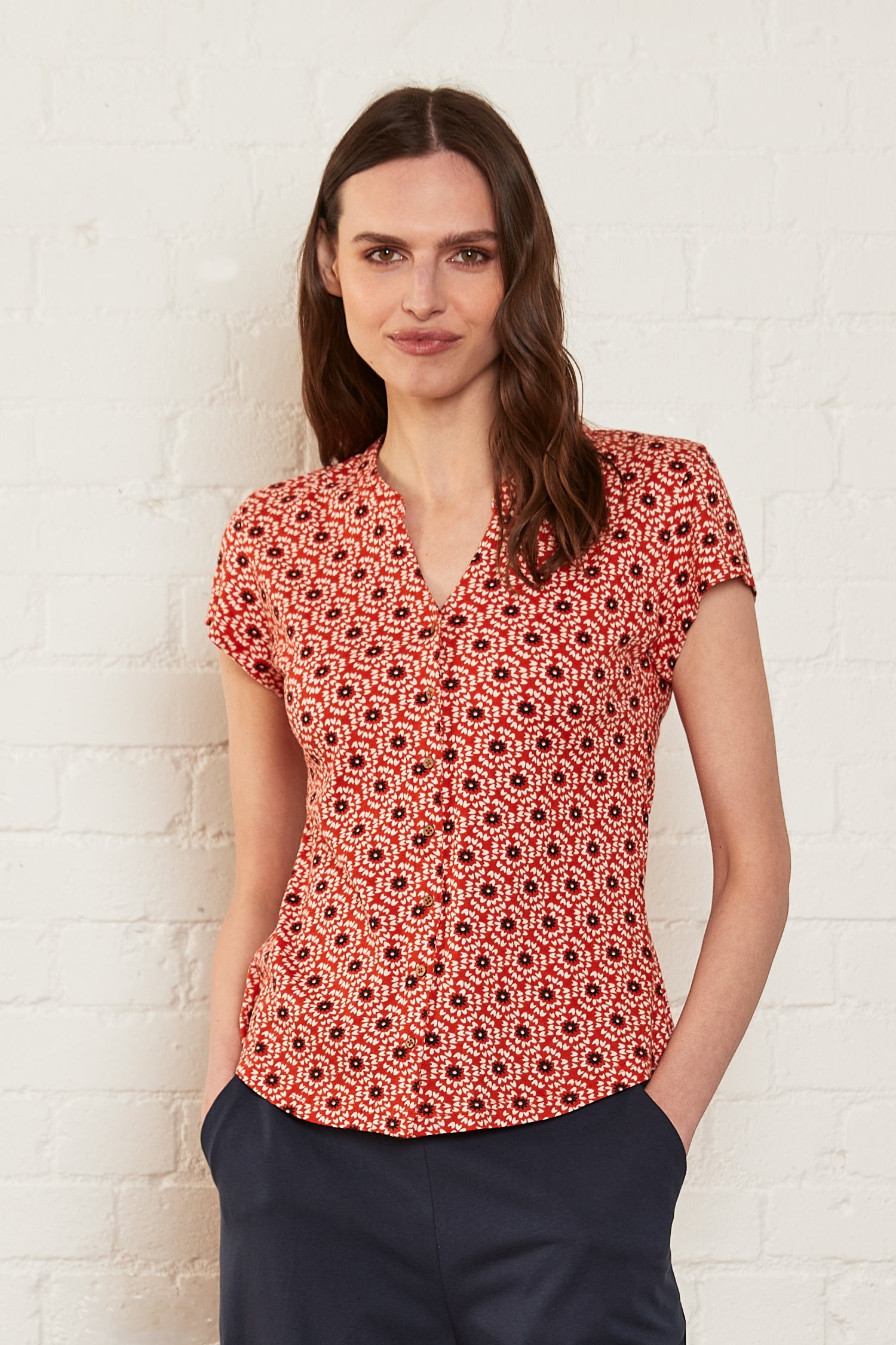 Petal Burst Organic Cotton Collared Top