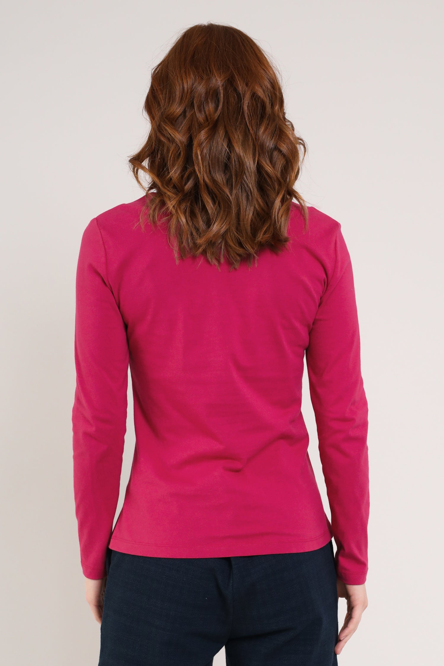Crimson Colour GOTS Organic Cotton V Neck Tops - Back Side