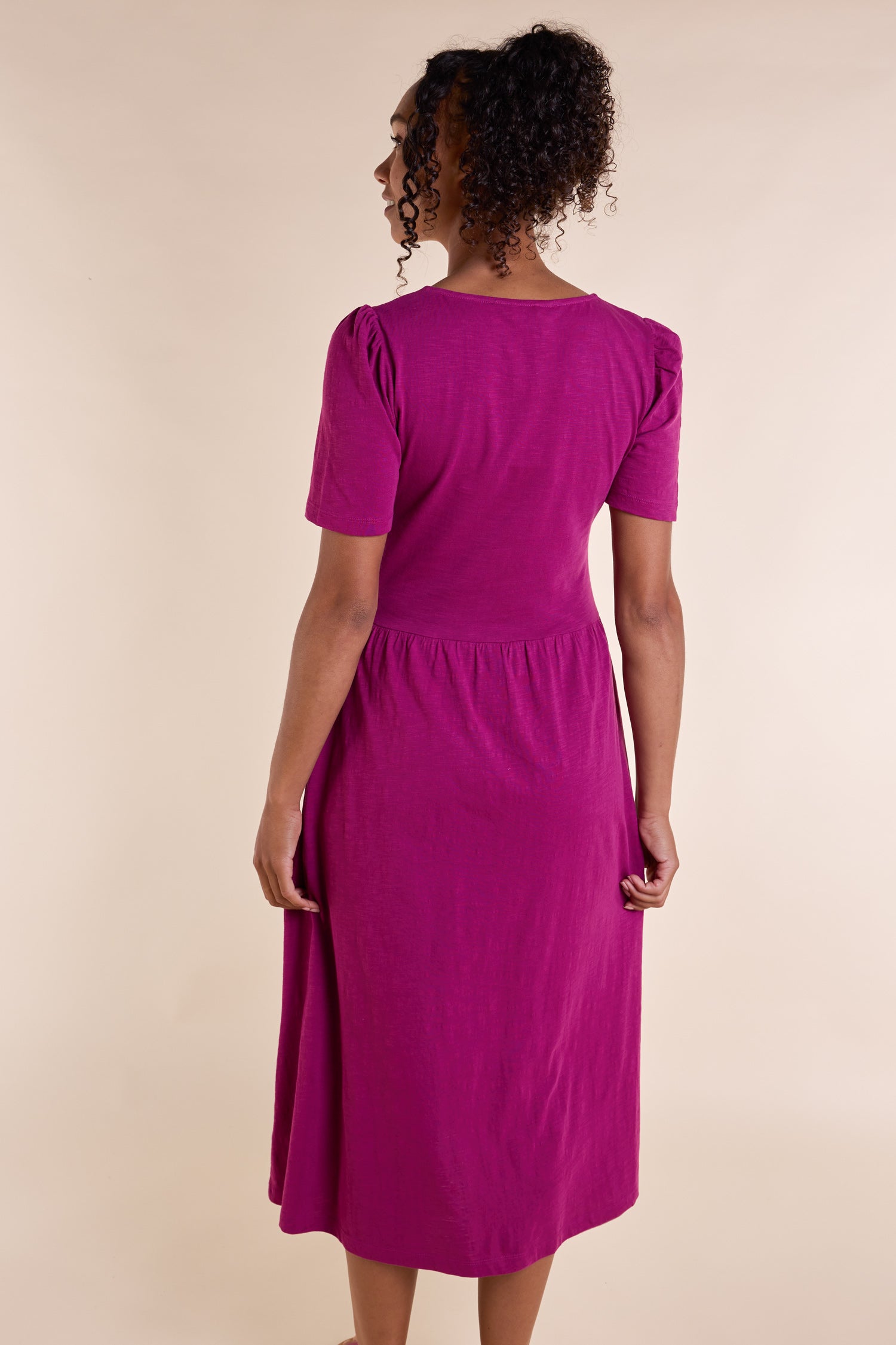 SS25 GOTS Organic Cotton Slub Midi Dress - Pansy