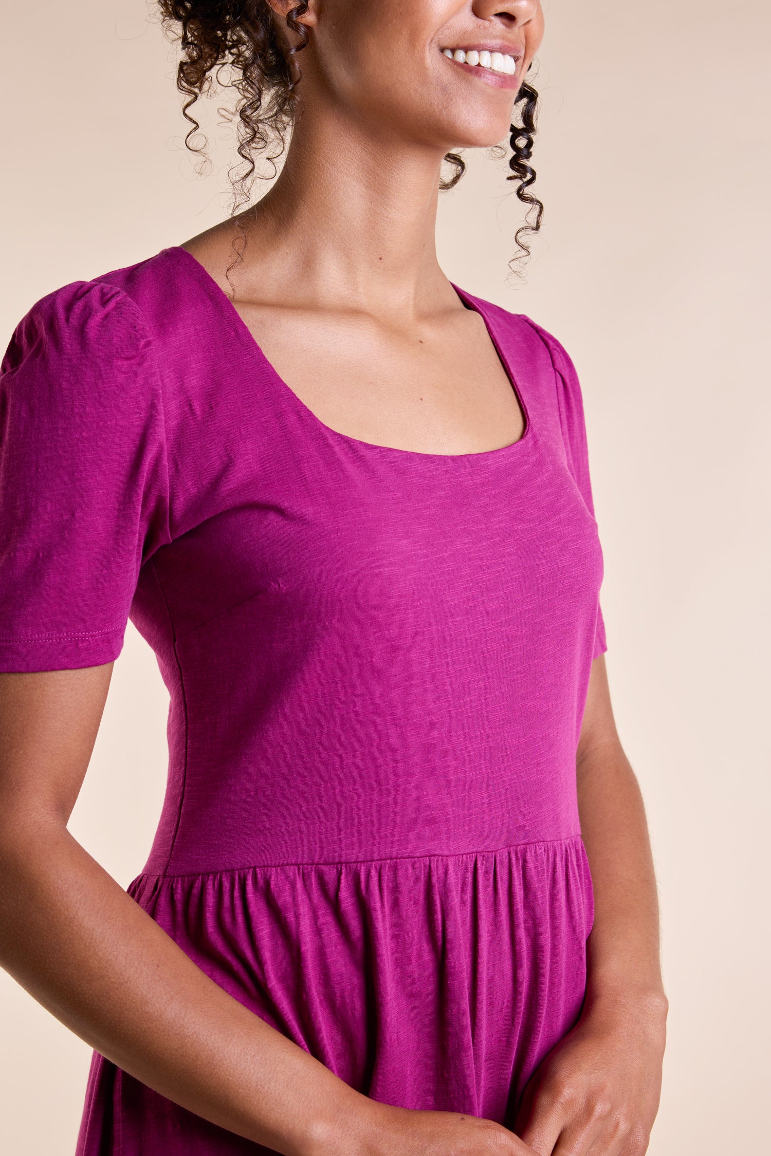 SS25 GOTS Organic Cotton Slub Midi Dress - Pansy