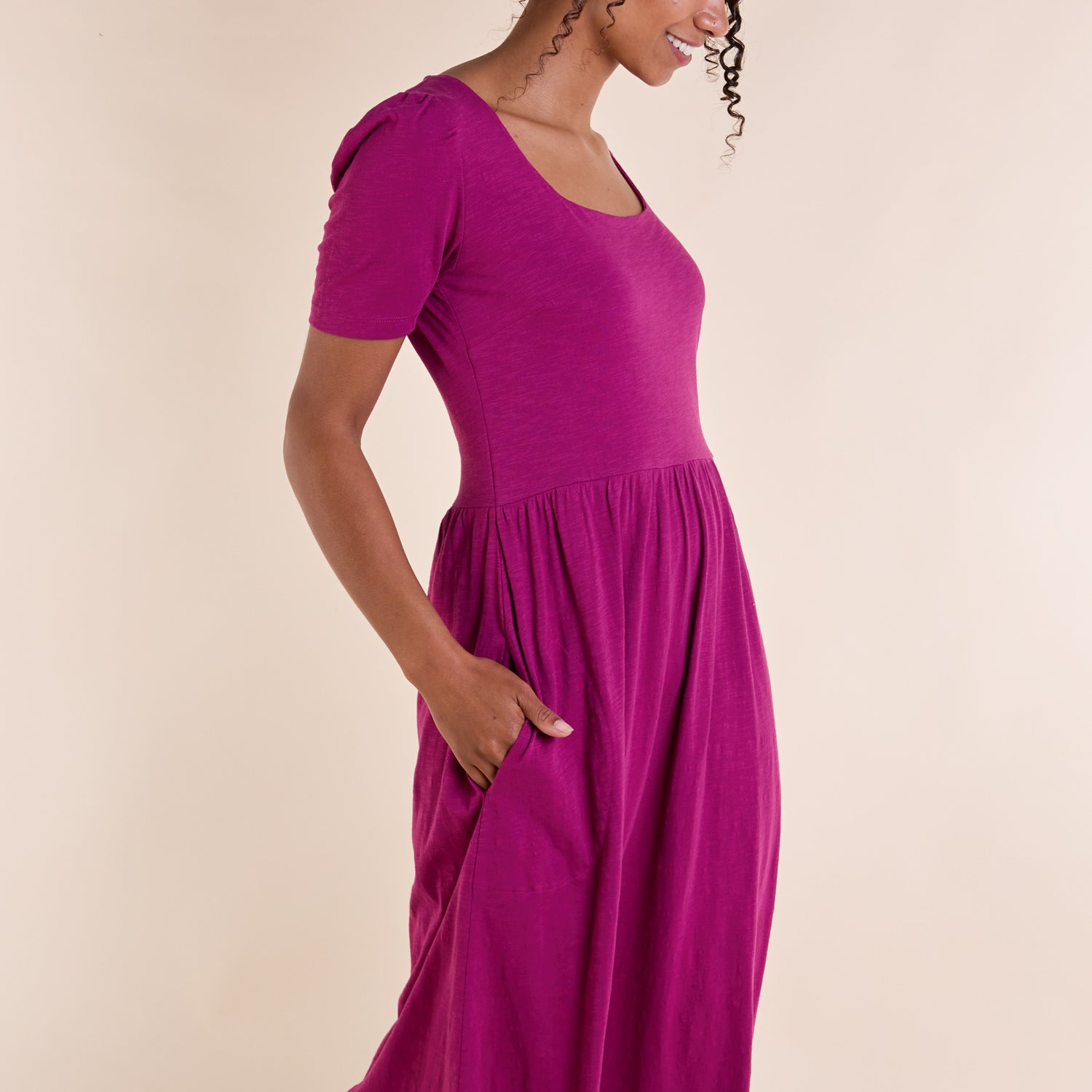 SS25 GOTS Organic Cotton Slub Midi Dress - Pansy