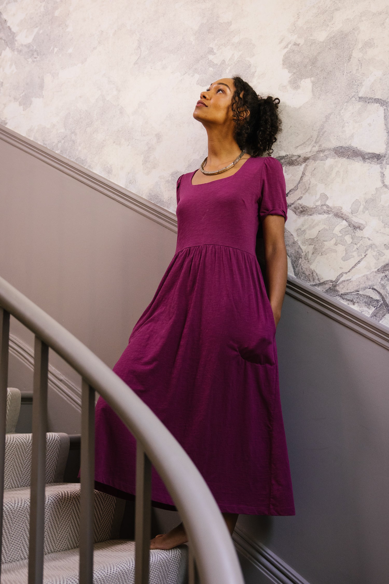 SS25 GOTS Organic Cotton Slub Midi Dress - Pansy