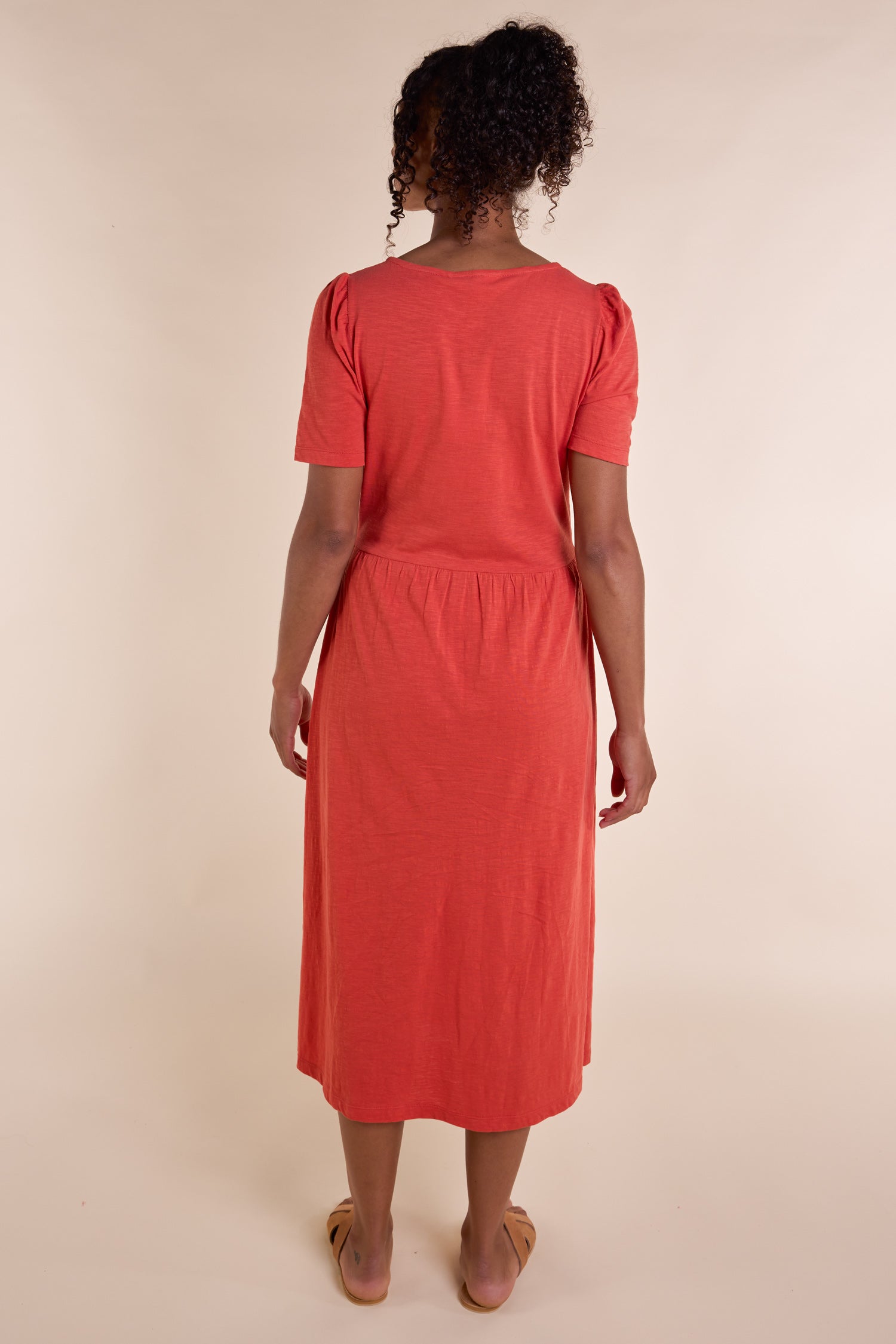 SS25 GOTS Organic Cotton Slub Midi Dress - Tangerine