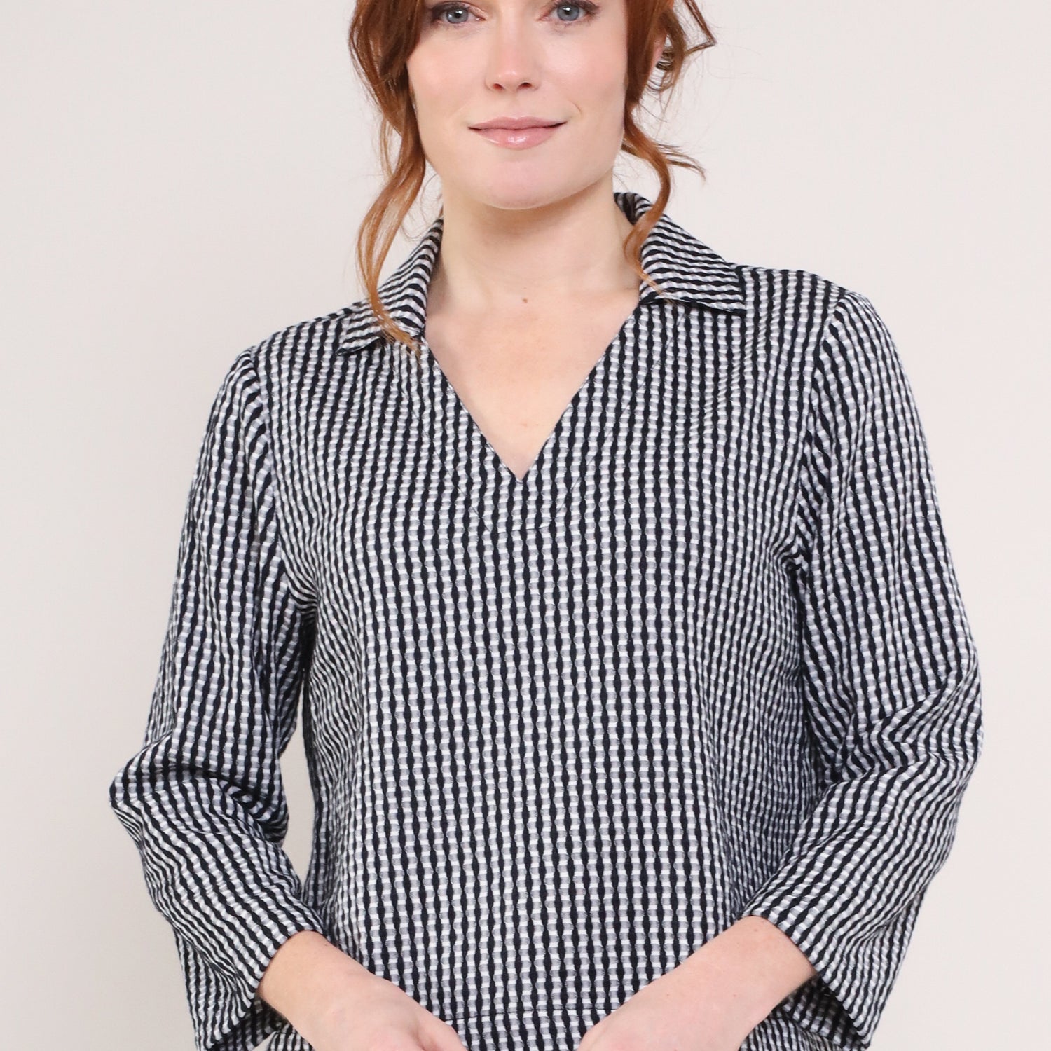 Cotton Check Collar Top