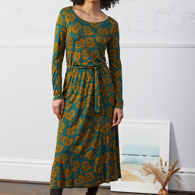 Ecovero Printed Tie Belt Midi Dress