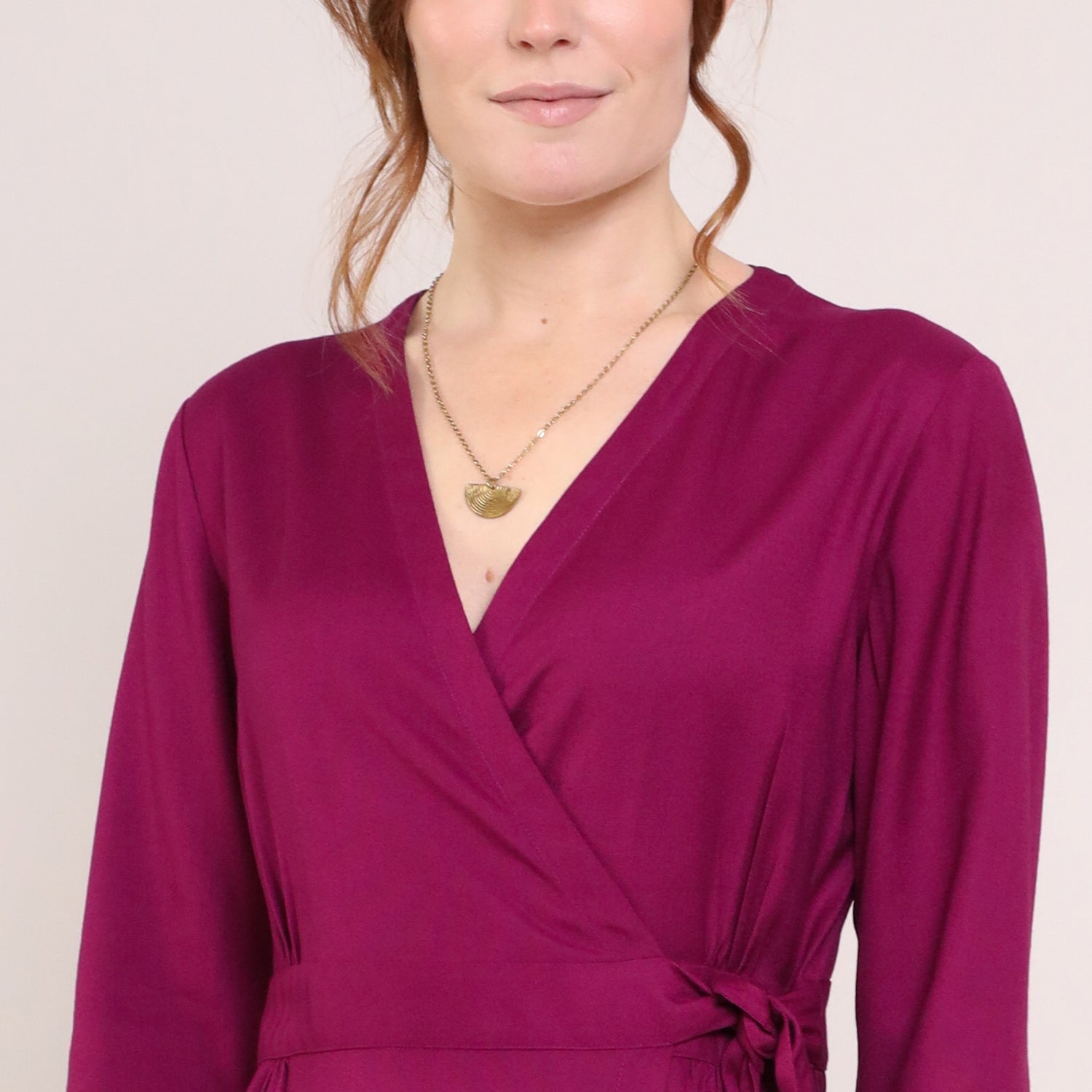 Viscose Tie Wrap Dress - Short Front Closeup