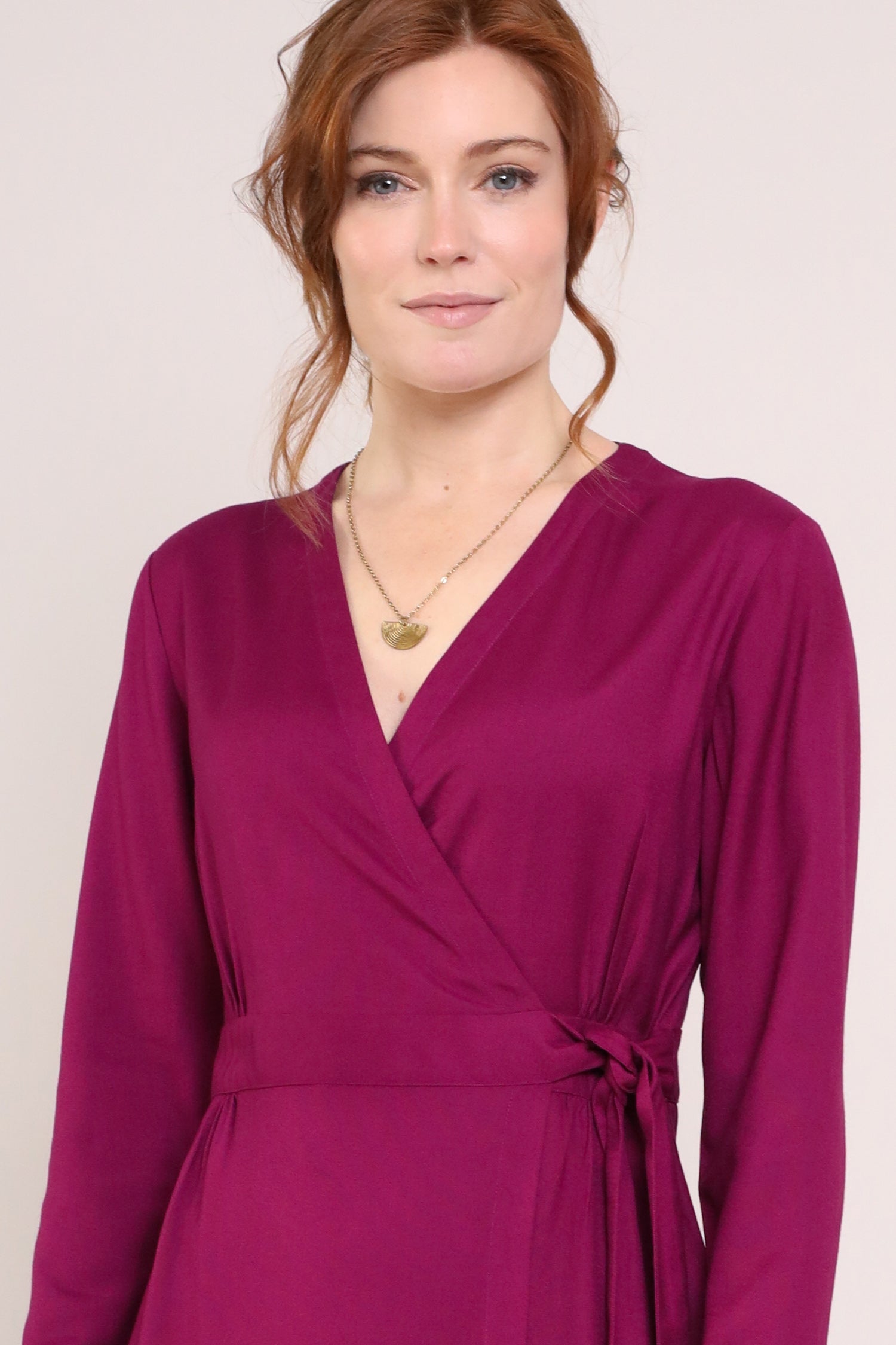 Viscose Tie Wrap Dress - Short Front Closeup