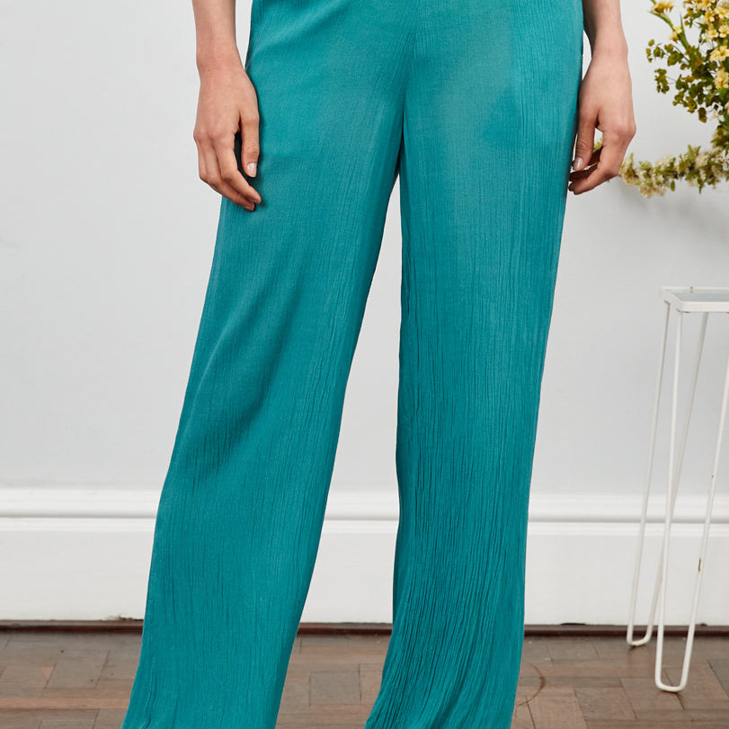Crinkle Viscose Straight Leg Trousers