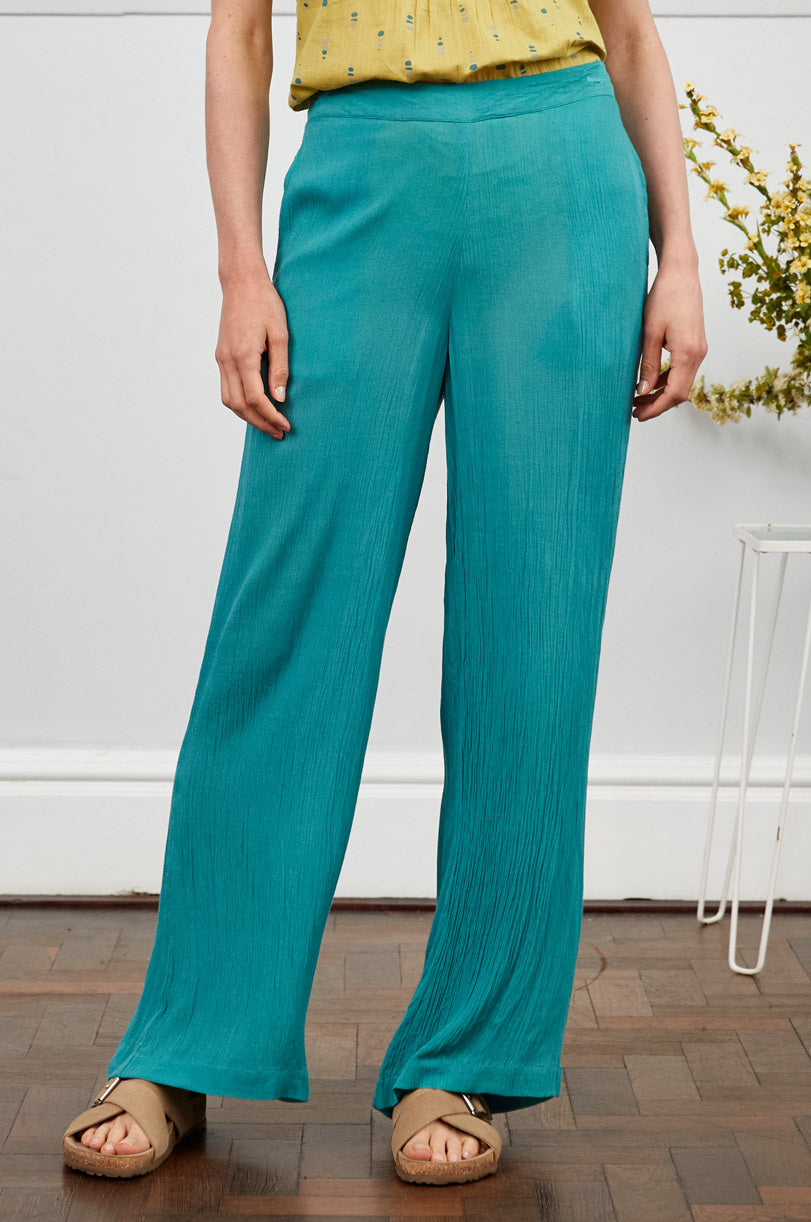 Crinkle Viscose Straight Leg Trousers