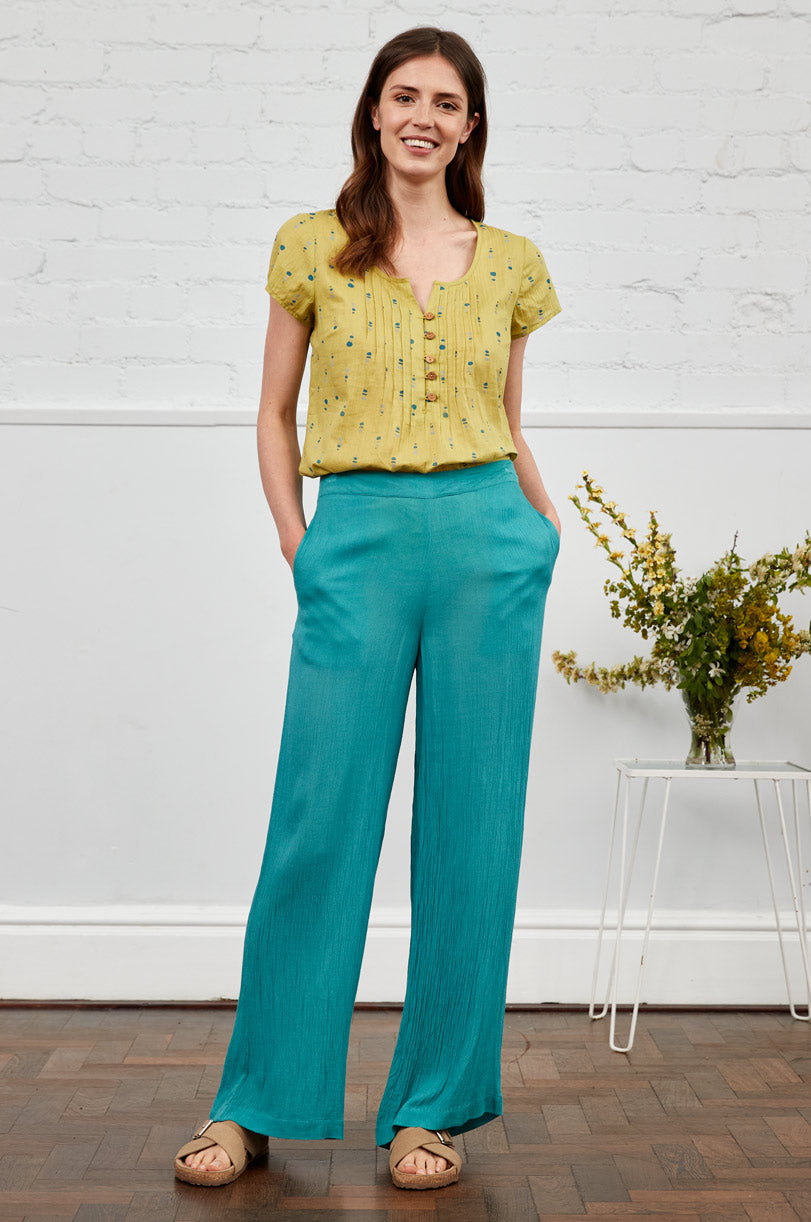 Crinkle Viscose Straight Leg Trousers