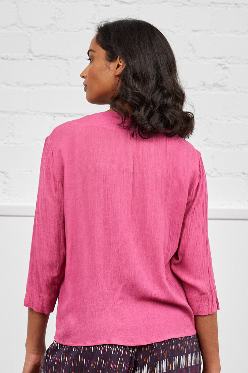 Crinkle Viscose Plain Three Quarter Sleeve Top