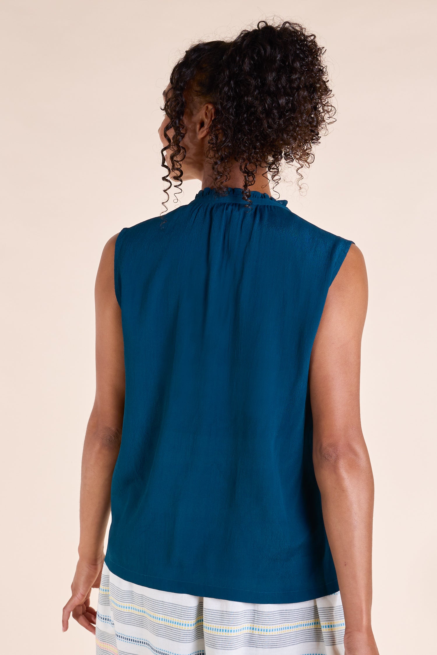 SS25 Frill Neck Sleeveless Top - Blue