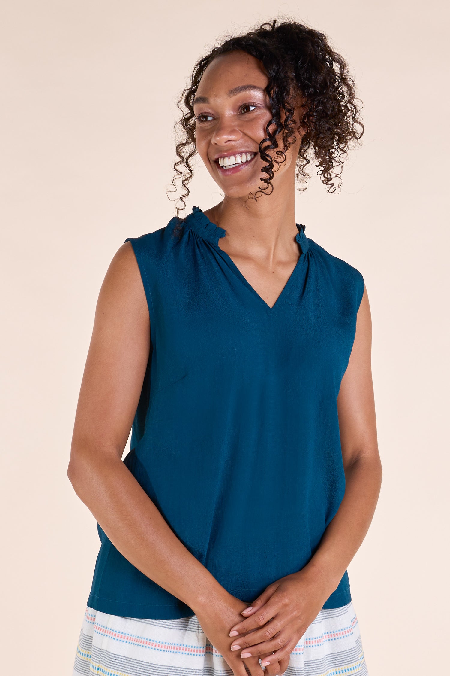 SS25 Frill Neck Sleeveless Top - Blue