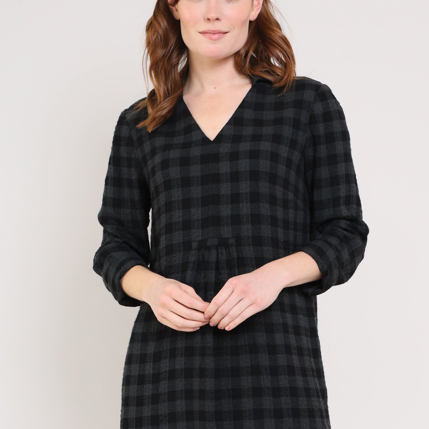 Textured Viscose Check Collared Tunic