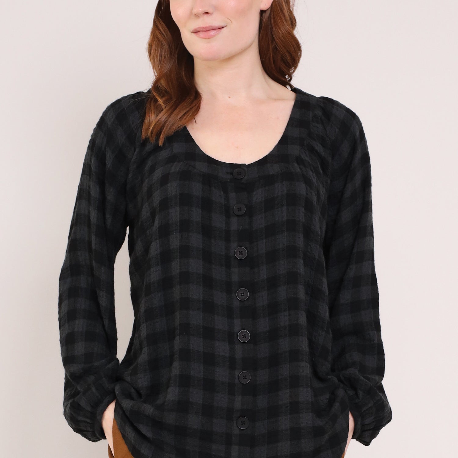Check Button Through Blouse
