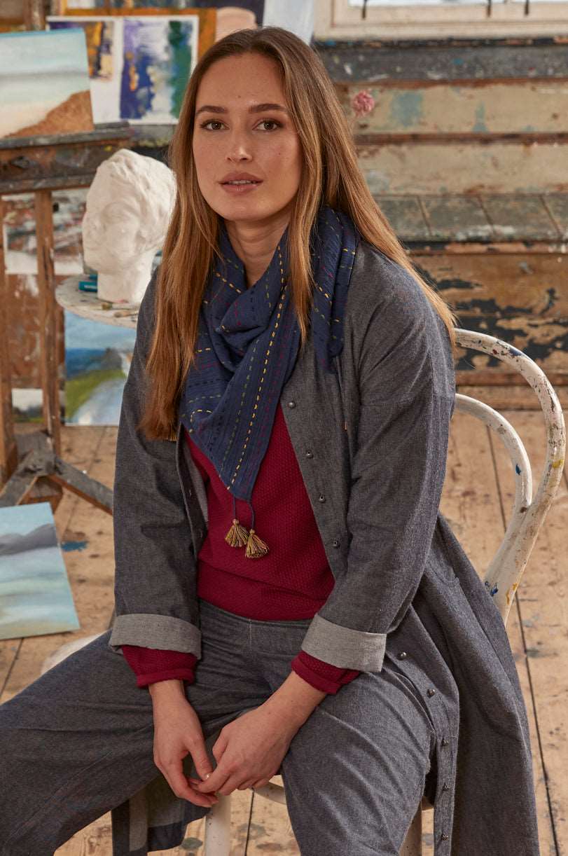 CH3081  Chambray Tunic Shirt Dress