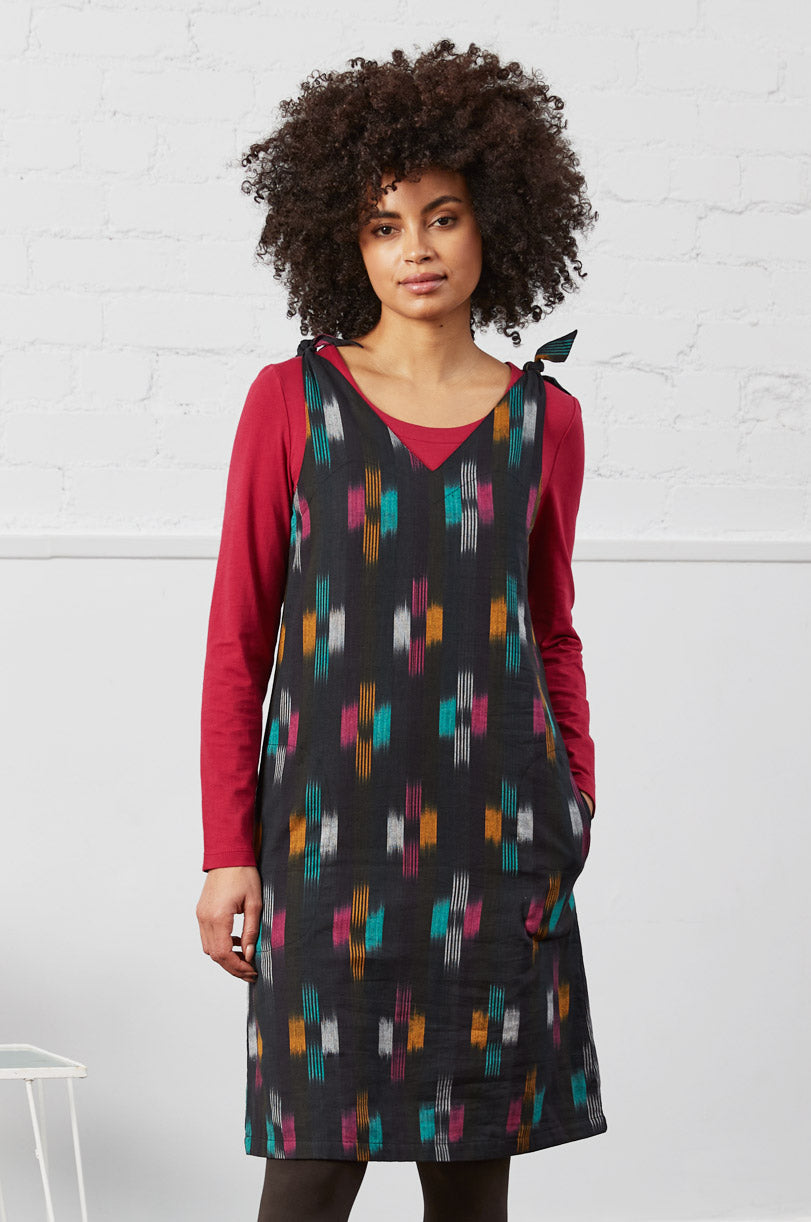 AC2133 Cotton Tie Shoulder Pinafore Dress