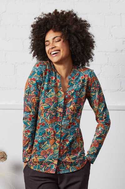 Organic Cotton Floral Print Collar Jersey Shirt