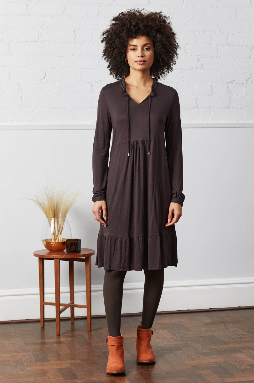 EC3127 Plain Gathered Jersey Tunic Dress