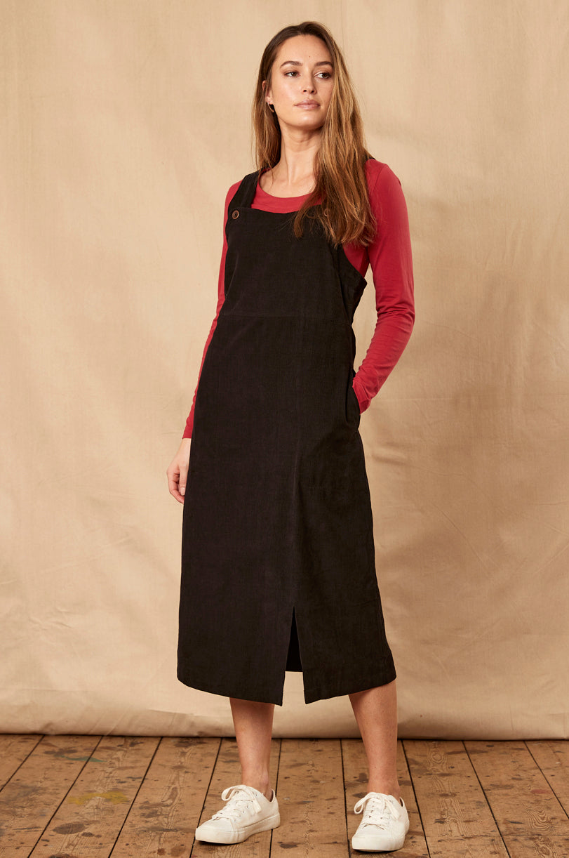 Cotton Dungarees Dress with Split