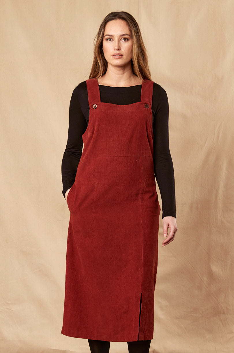 Cotton Dungarees Dress with Split