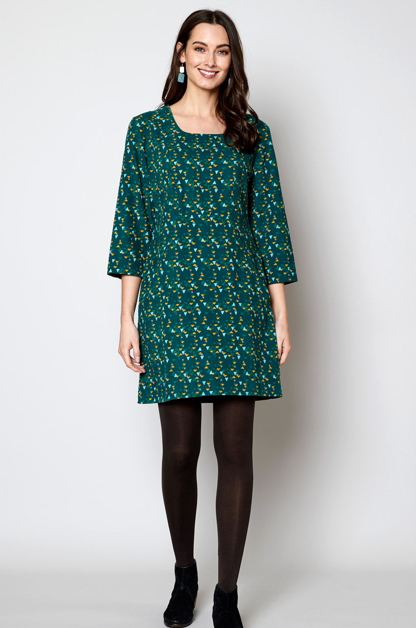 Cotton Cord Three Quarter Sleeve Tunic Dress