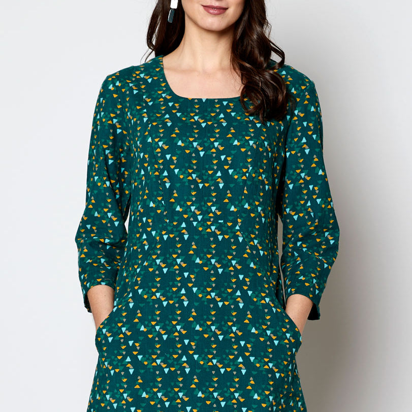 Cotton Cord Three Quarter Sleeve Tunic Dress