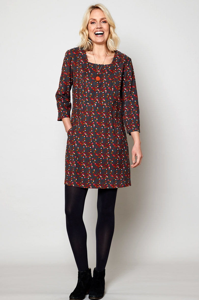 Cotton Cord Three Quarter Sleeve Tunic Dress