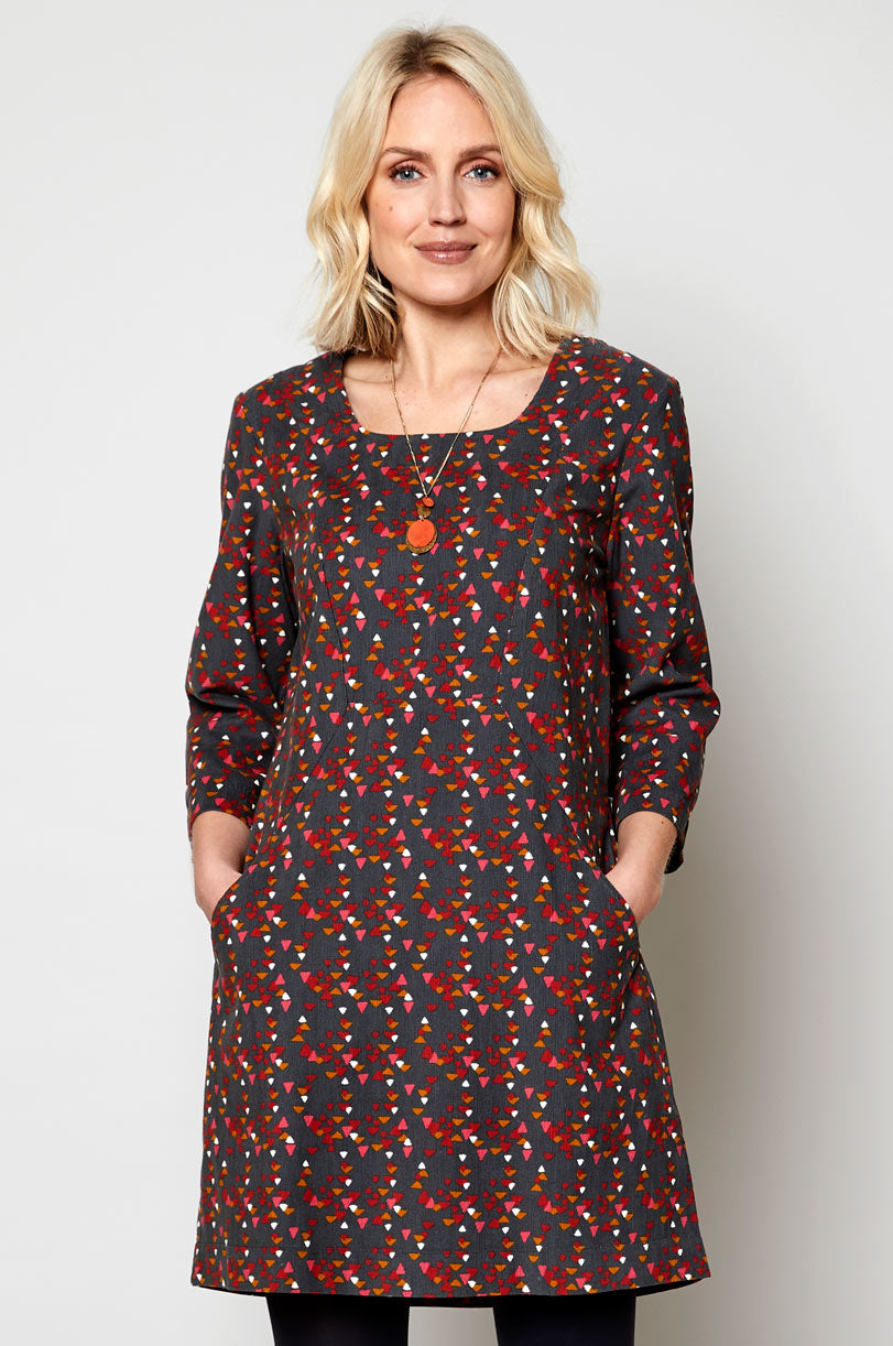Cotton Cord Three Quarter Sleeve Tunic Dress