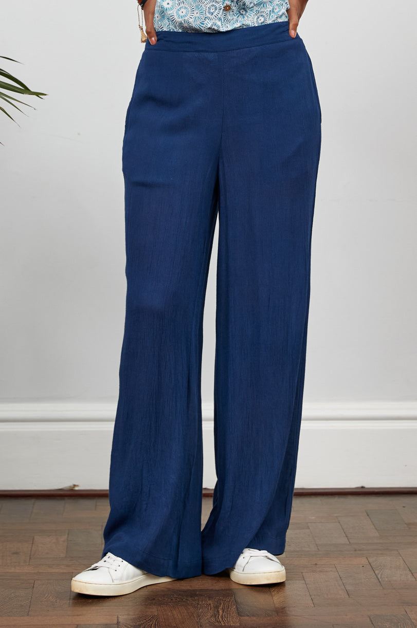 Crinkle Viscose Straight Leg Trousers