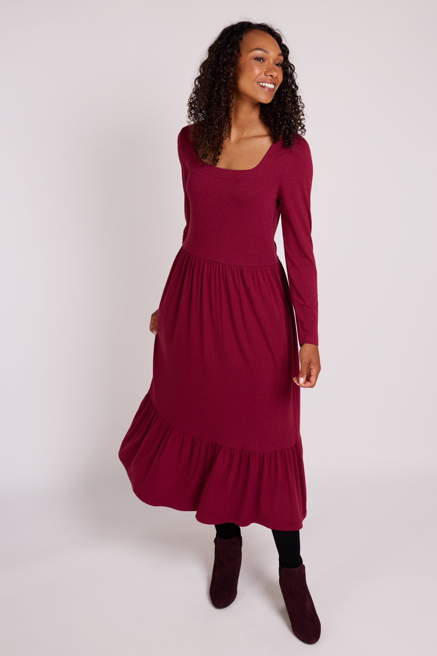 Plain Tiered Midi Dress