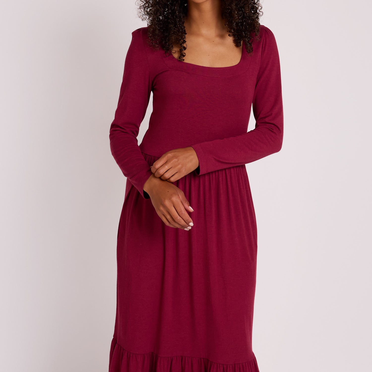 Plain Tiered Midi Dress