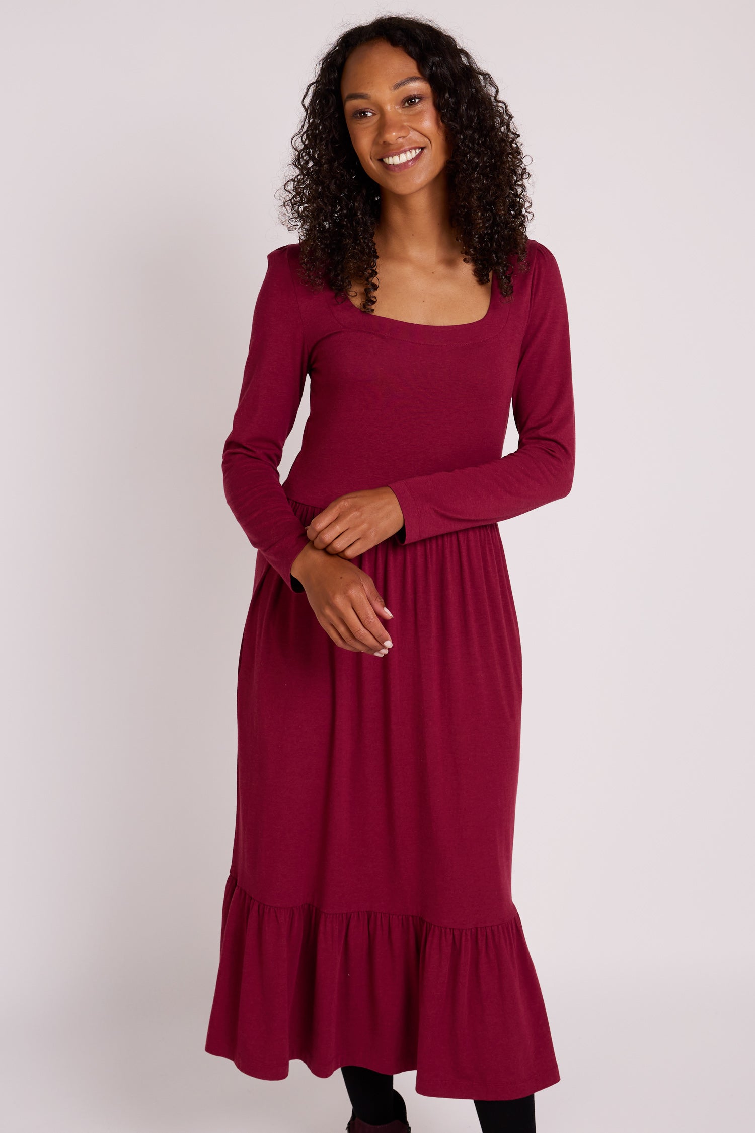 Plain Tiered Midi Dress