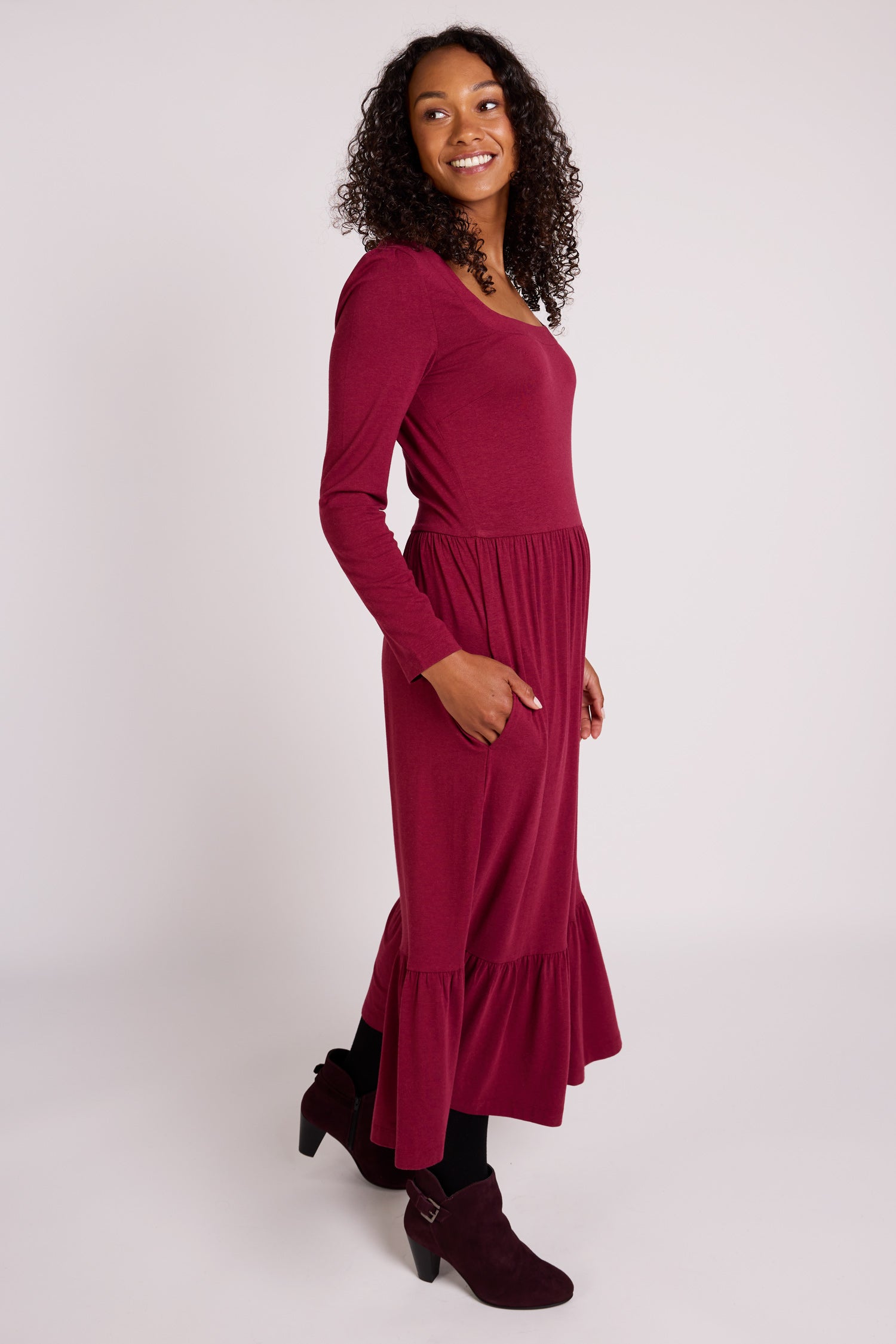 Plain Tiered Midi Dress