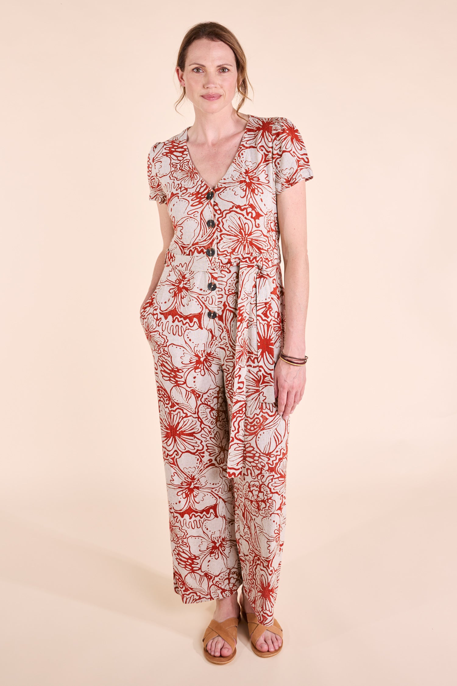 SS25 Linen Jumpsuit - Tomato