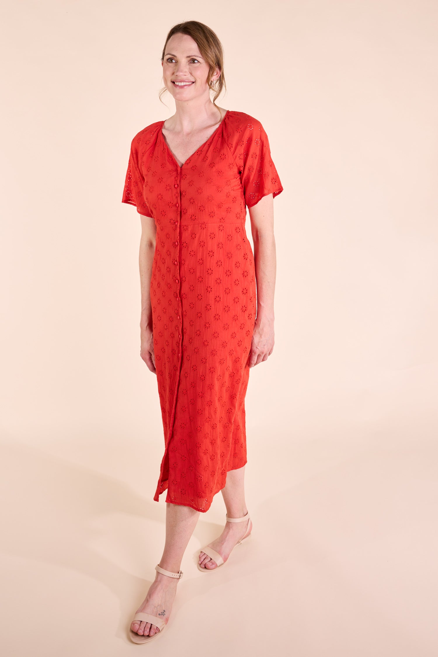 SS25 Broderie Midi Dress - Tomato