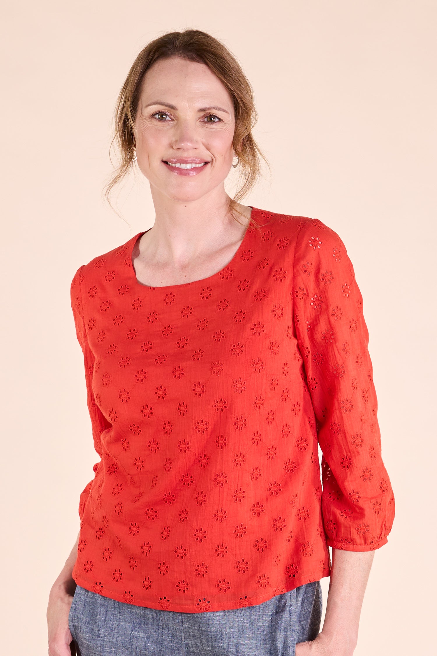 SS25 Broderie Anglaise Top - Tomato