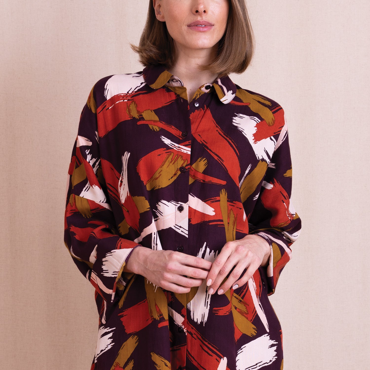 AW26 Button through Oversized Shirt - Burgundy