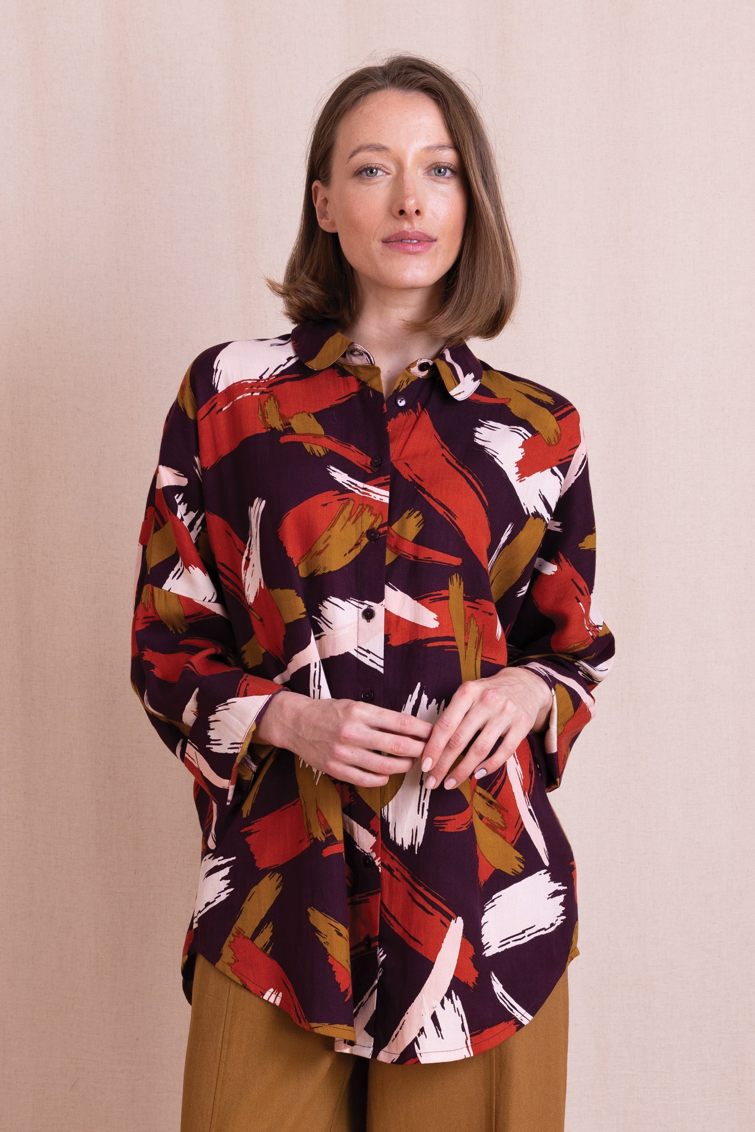 AW26 Button through Oversized Shirt - Burgundy