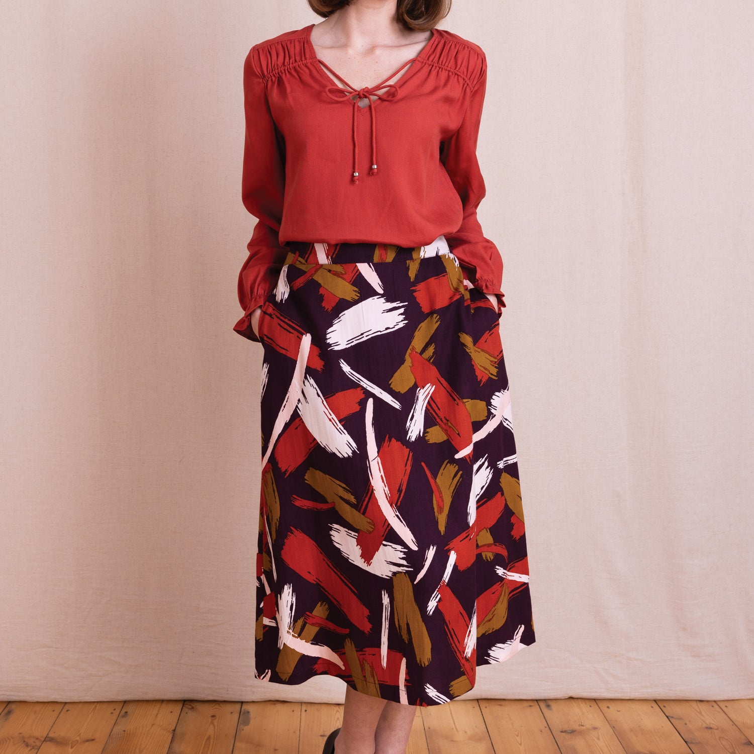 AW26 A Line Midi Skirt - Burgundy