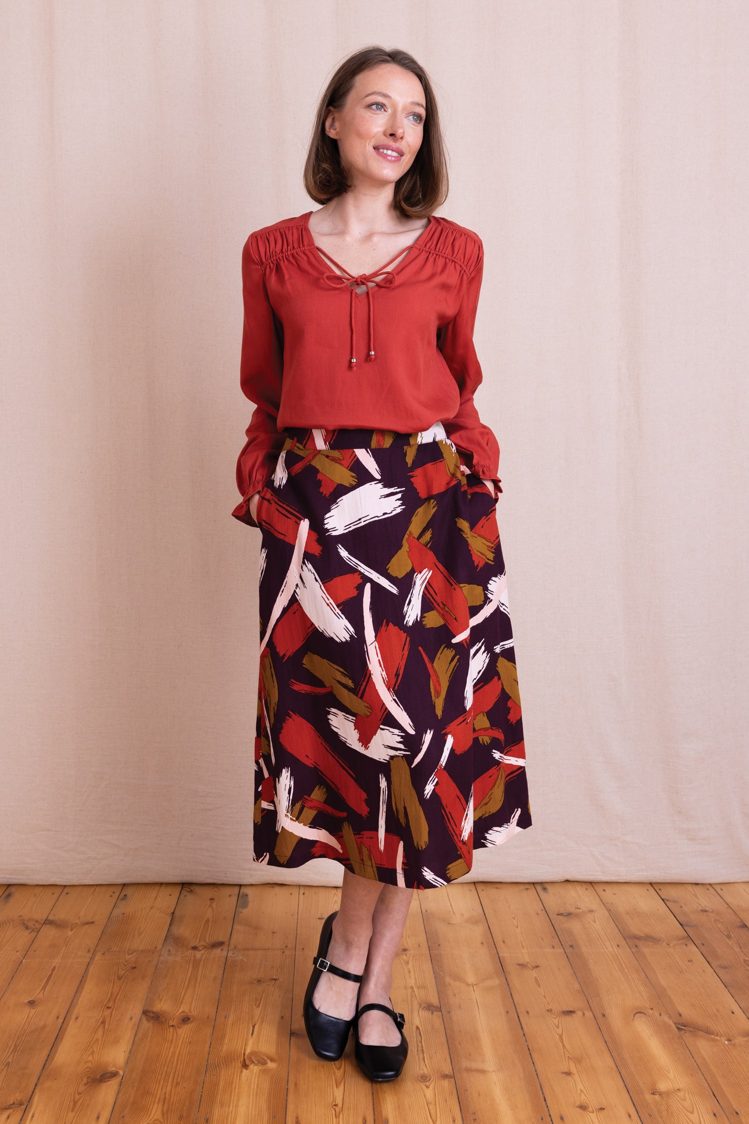 AW26 A Line Midi Skirt - Burgundy