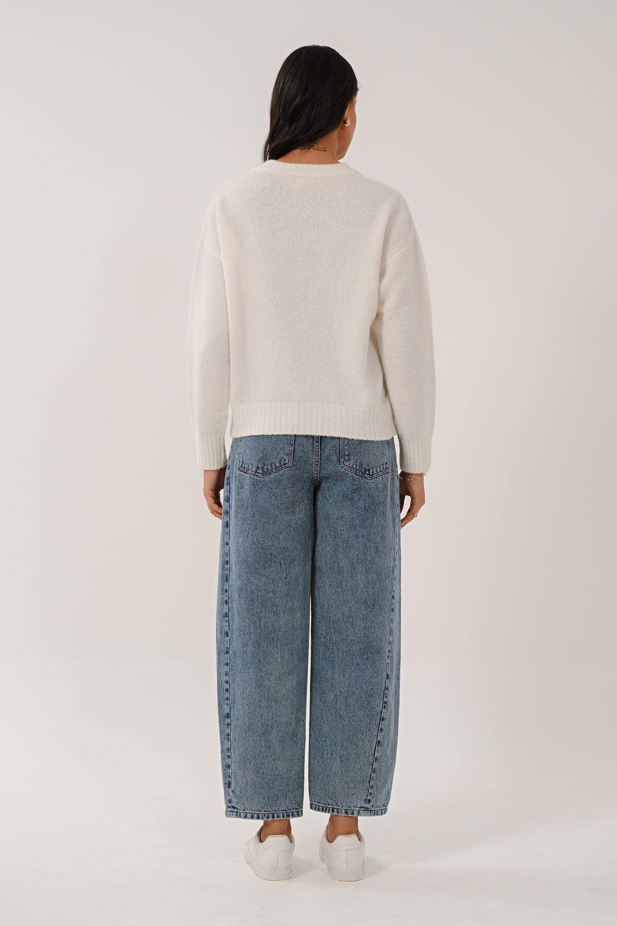 Back view of the blue cotton denim jeans