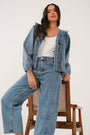 Alternate view of the blue cotton denim wide leg jeans