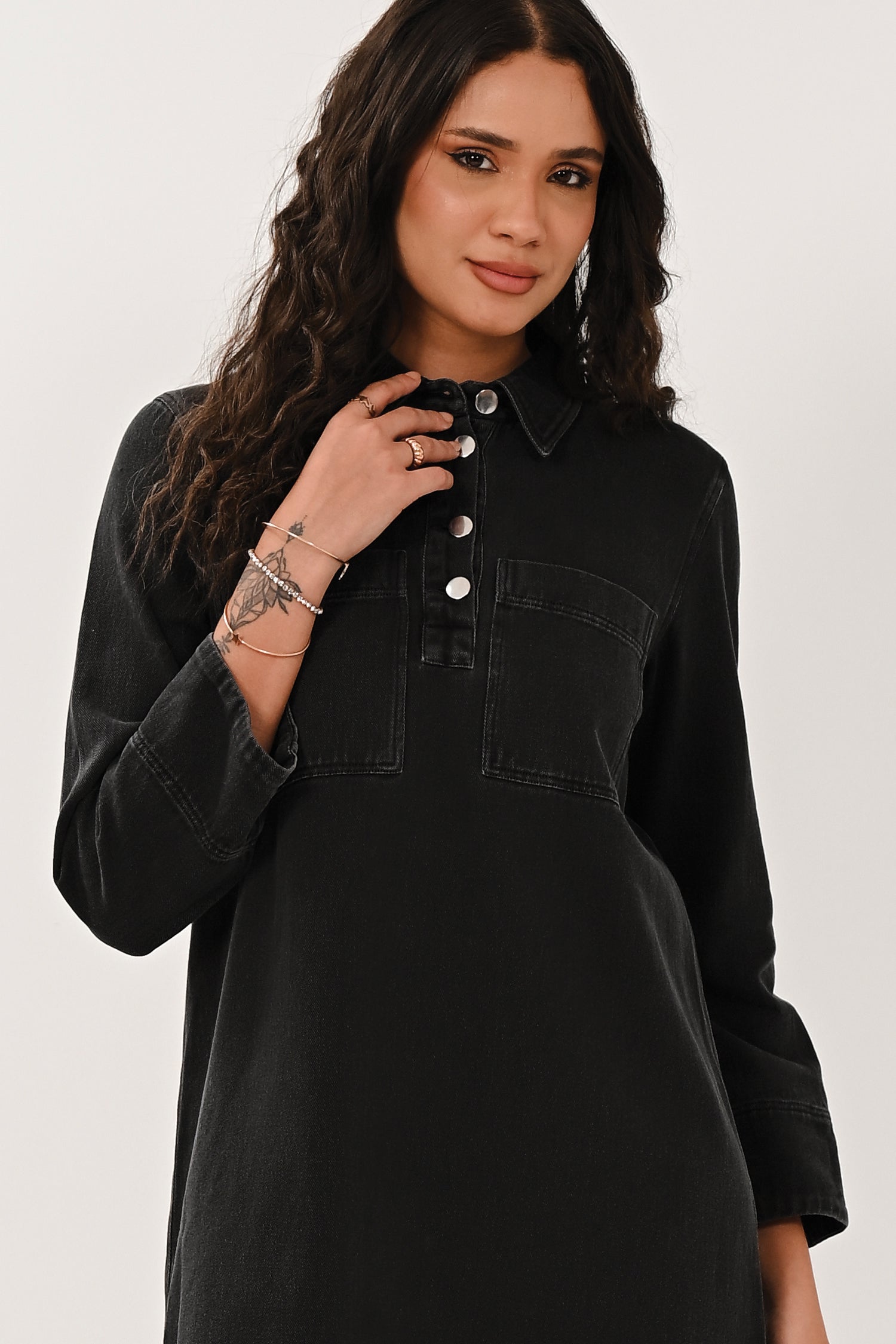 AW26 Denim Shirt Dress - Black