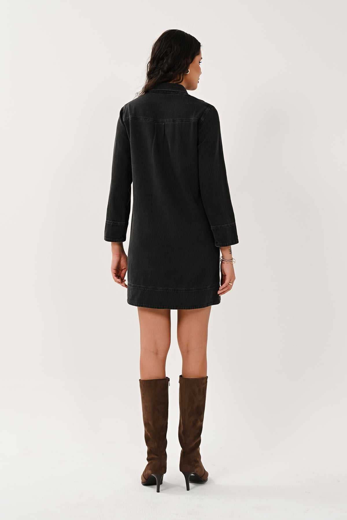 AW26 Denim Shirt Tunic Dress - Black