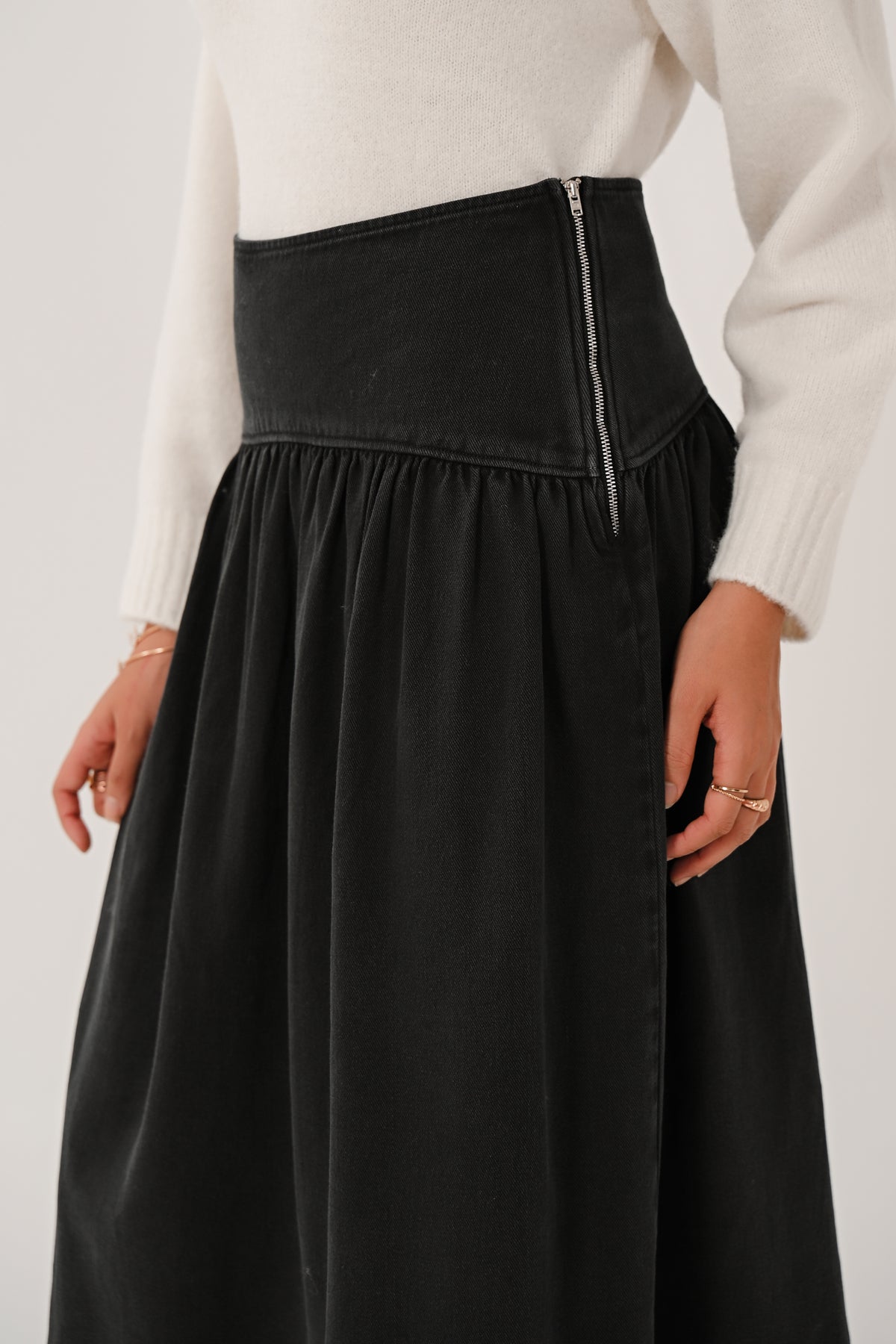 AW26 Denim Midi Skirt - Black