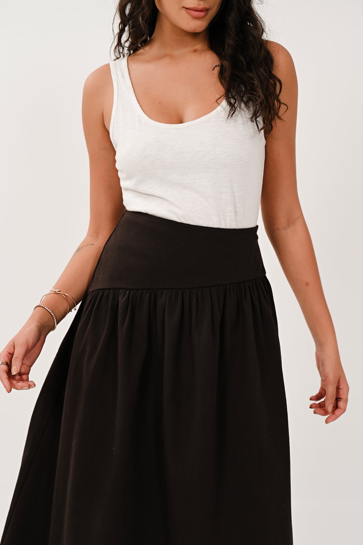 AW26 Skirt - Cotton Drill Midi Skirt Chocolate