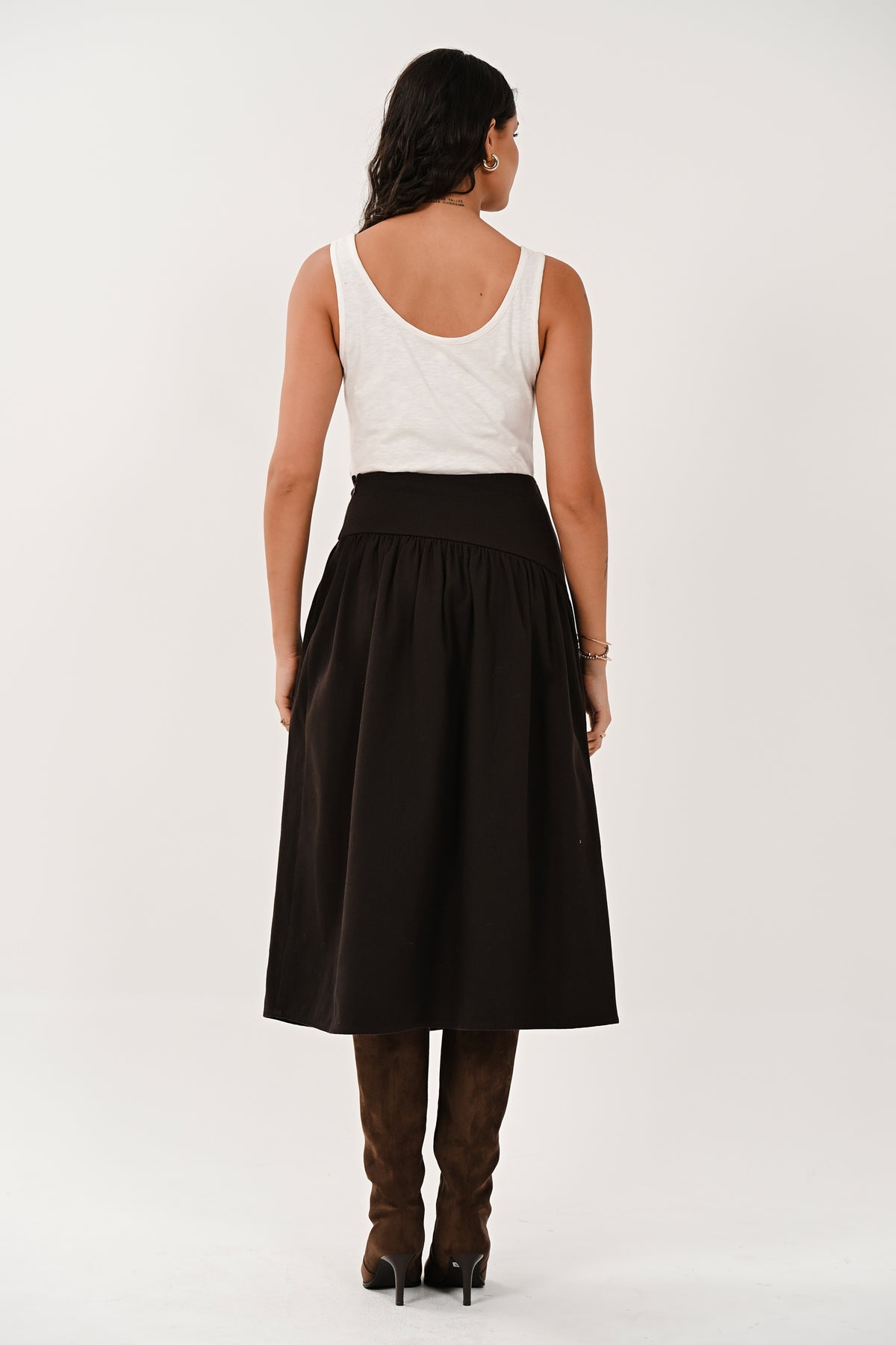 AW26 Skirt - Cotton Drill Midi Skirt Chocolate