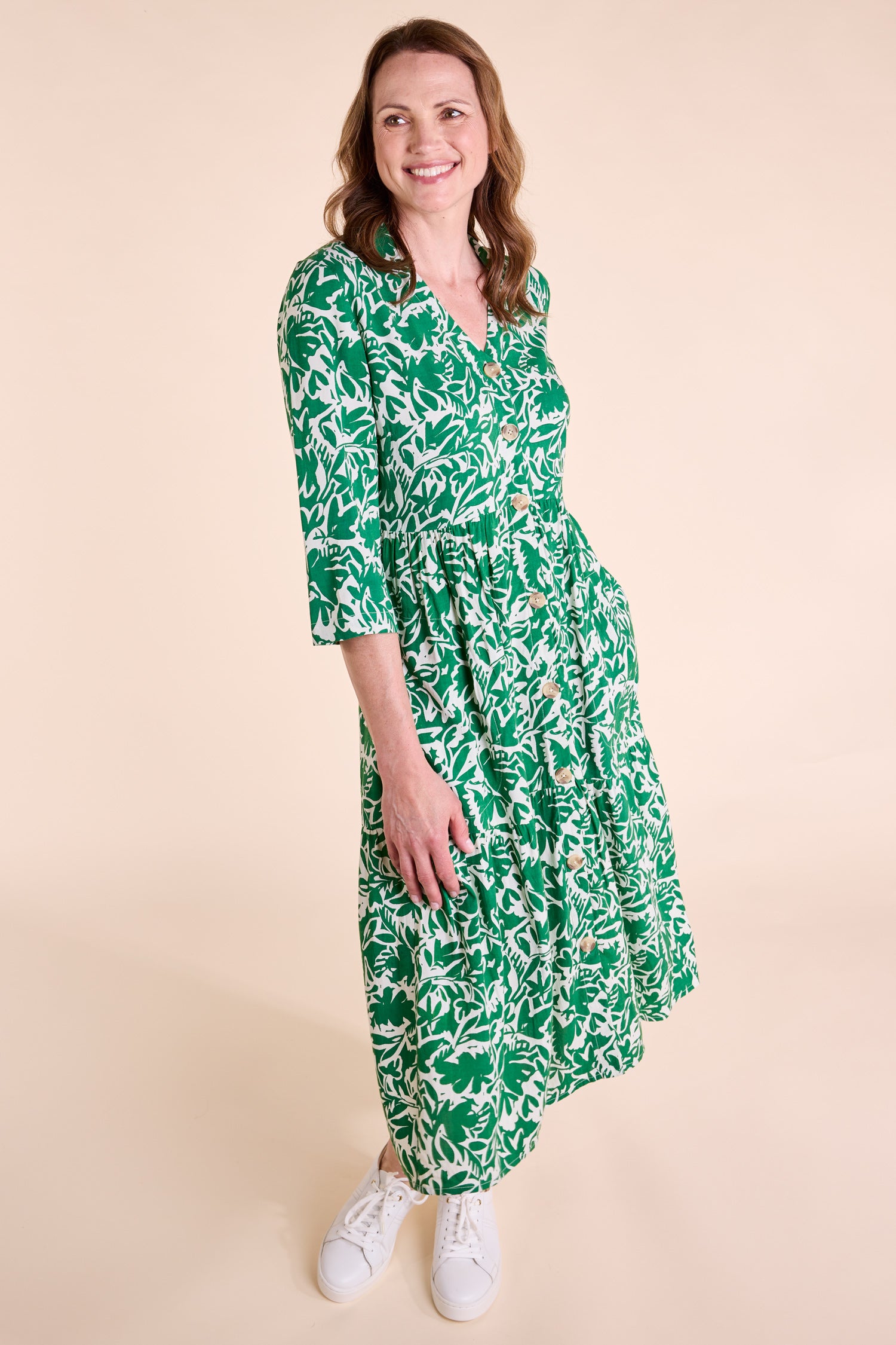 SS25 Tiered Midi Shirtdress - Leaf