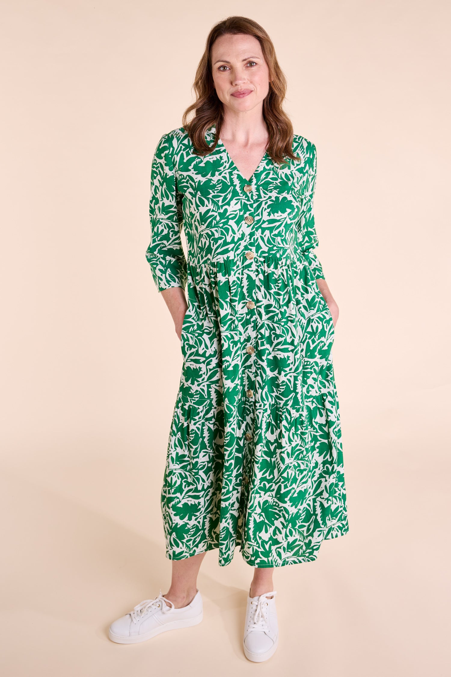 SS25 Tiered Midi Shirtdress - Leaf